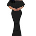 Fashion Dew Shoulder Falbala Design Black Polyester Sheath Floor length Dress