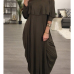 Fashion Dew Shoulder Falbala Design Grey-green Cotton Blend Ankle Length Dress