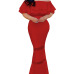 Fashion Dew Shoulder Falbala Design Red Polyester Sheath Floor length Dress