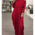 Fashion Dew Shoulder Falbala Design Wine Red Cotton Blend Ankle Length Dress