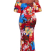 Fashion Floral Print Red Milk Fiber Ankle Length Dress