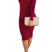 Fashion O Neck Long Sleeves Backless Red Spandex Sheath Knee Length Dress