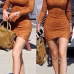 Fashion O Neck Long Sleeves Brown Sheath Mini Womens Dress