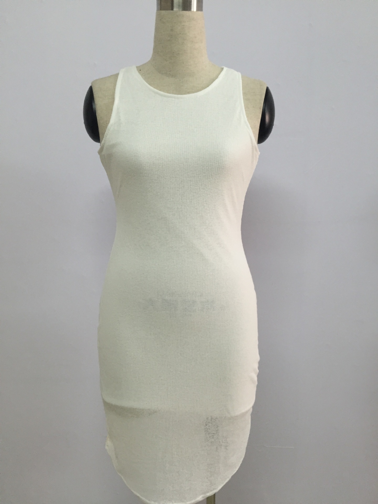 Fashion O Neck Tank Sleeveless White Blending Sheath Knee Length Dress