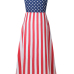 Fashion Round Neck Sleeveless Printed Patchwork Polyester Ankle Length Dress (Independence Day)