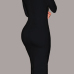 Fashion Sexy V Neck Long Sleeves Black Cotton Blend Sheath Knee Length Women Dress