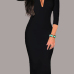 Fashion Sexy V Neck Long Sleeves Black Cotton Blend Sheath Knee Length Women Dress