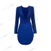 Fashion Sexy V Neck Long Sleeves Blue Polyester  Mini Women Dress