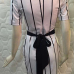 Fashion V Neck Half Sleeve Striped Front Split White Healthy Fabric  Sheath Mini Dress