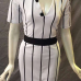 Fashion V Neck Half Sleeve Striped Front Split White Healthy Fabric  Sheath Mini Dress