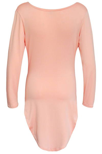 Fashion V Neck Long Sleeves Asymmetrical Pink Cotton Blend Mini Dress