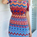 Fashionable V Neck Off The Shoulder Spaghetti Strap Short Sleeves Geometric Pattern Print Cotton Blend Sheath Mini Dress