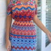 Fashionable V Neck Off The Shoulder Spaghetti Strap Short Sleeves Geometric Pattern Print Cotton Blend Sheath Mini Dress