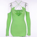 Fluorescent green sexy halter dress cross-border women's long sleeve nightclub V halter slit miniskirt #95104