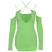 Fluorescent green sexy halter dress cross-border women's long sleeve nightclub V halter slit miniskirt #95104