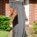 Leisure Dew Shoulder Grey Cotton Blend Ankle Length Dress