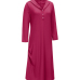 Leisure Hooded Collar Asymmetrical Carmine Cotton Mid Calf Dress