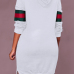 Leisure Hooded Collar Striped Patchwork White Cotton Blend Knee Length Dress