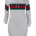 Leisure Hooded Collar Striped Patchwork White Cotton Blend Knee Length Dress