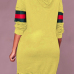 Leisure Hooded Collar Striped Patchwork Yellow Cotton Blend Knee Length Dress