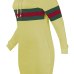 Leisure Hooded Collar Striped Patchwork Yellow Cotton Blend Knee Length Dress