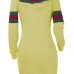 Leisure Hooded Collar Striped Patchwork Yellow Cotton Blend Knee Length Dress