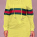 Leisure Hooded Collar Striped Patchwork Yellow Cotton Blend Knee Length Dress