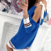 Leisure Round Neck Patchwork Blue Cotton One-piece Loose Jumpsuits