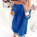 Leisure Round Neck Patchwork Blue Cotton One-piece Loose Jumpsuits