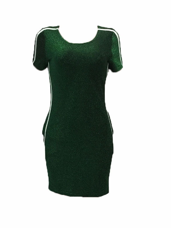 Leisure Round Neck Patchwork Green Polyester Sheath Mini Dress