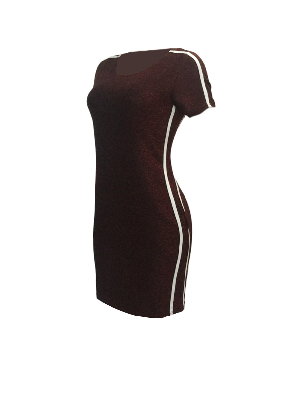 Leisure Round Neck Patchwork Wine Red Polyester Sheath Mini Dress