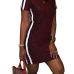 Leisure Round Neck Patchwork Wine Red Polyester Sheath Mini Dress