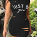 Leisure Round Neck Short Sleeves Broken Holes Black Polyester Mini Dress