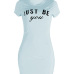 Leisure Round Neck Short Sleeves Broken Holes Skyblue Polyester Mini Dress