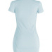 Leisure Round Neck Short Sleeves Broken Holes Skyblue Polyester Mini Dress