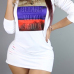 Leisure Round Neck Three Quarter Sleeves Printed White Cotton Mini Dress