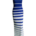 Leisure Striped Printed Blue-white Twilled Satin Sheath Floor Length Dress