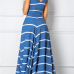 Leisure  V Neck Sleeveless Striped Blue Polyester Ankle Length Dress