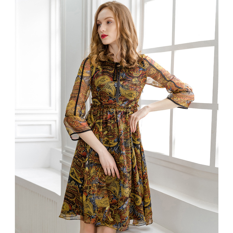 New 2019 summer print dress casual dress slim temperament lady dress #95007