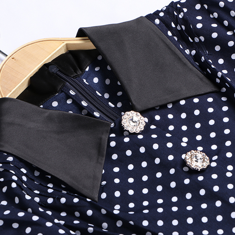 Original design women's 2019 spring new women's fashion lapel short-sleeved polka dot dress #94990