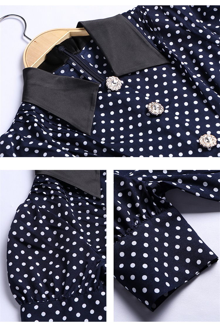 Original design women's 2019 spring new women's fashion lapel short-sleeved polka dot dress #94990