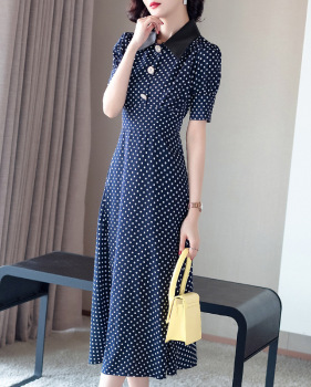 Original design women's 2019 spring new women's fashion lapel short-sleeved polka dot dress #94990