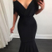 Polyester Sexy V Neck Short Sleeve Sheath Floor length Dresses