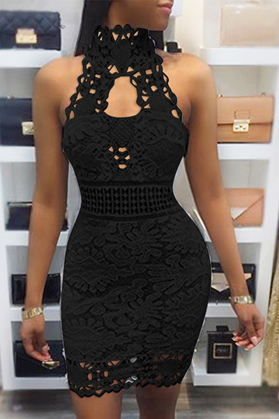 Sexy Backless Black Lace Sheath Mini Dress(Without Lining)