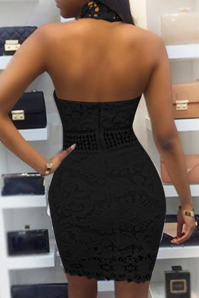 Sexy Backless Black Lace Sheath Mini Dress(Without Lining)