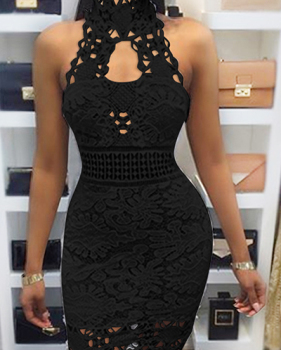 Sexy Backless Black Lace Sheath Mini Dress(Without Lining)