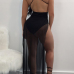 Sexy Backless Black Twilled Satin Ankle Length Dress