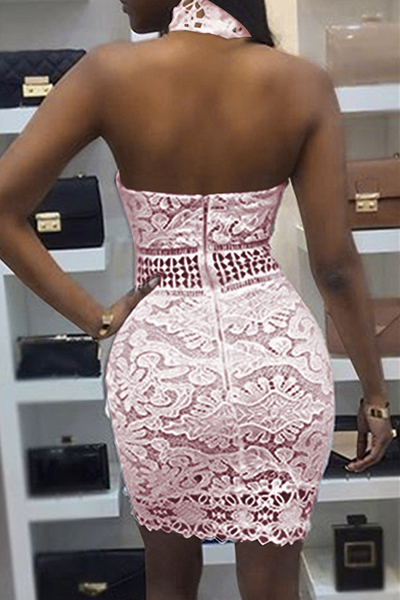 Sexy Backless Pink Lace Sheath Mini Dress(Without Lining)