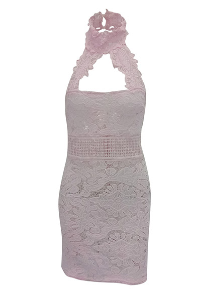 Sexy Backless Pink Lace Sheath Mini Dress(Without Lining)