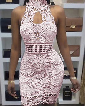 Sexy Backless Pink Lace Sheath Mini Dress(Without Lining)